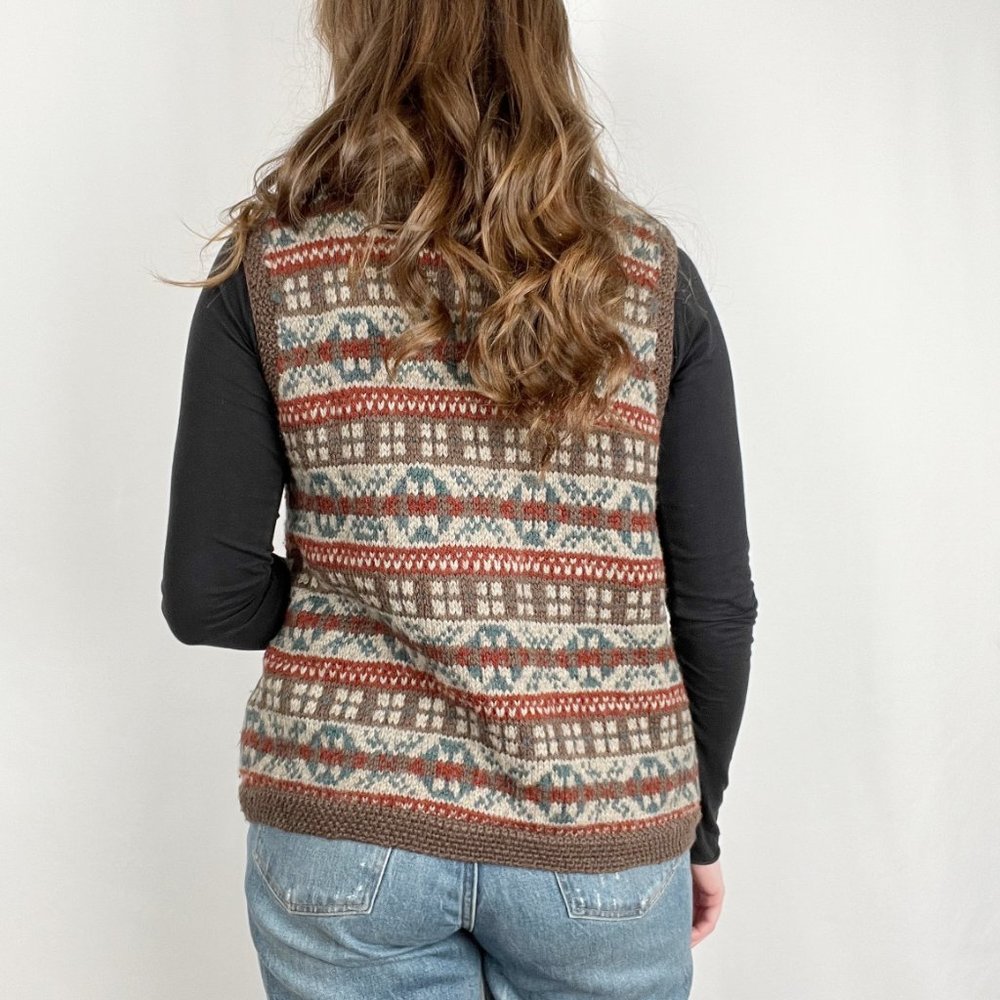 Vintage Handmade Rustic Cottagecore Fair Isle Knit Sweater Vest Cardigan Grandpa - Picture 3 of 8